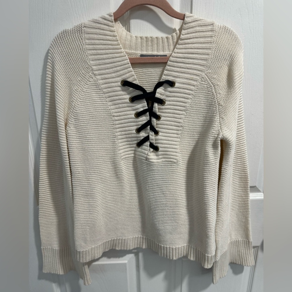 MARLED REUNITED CLOTHING Beige Knit Lace Up Bell Sleeves Sweater. Size M.